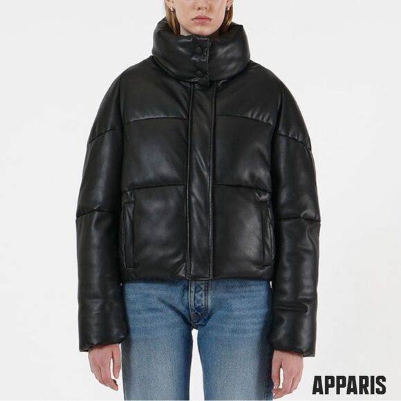 APPARIS **NWT** Jemma Vegan Leather Puffer Jacket in Black Noir - Picture 3 of 13